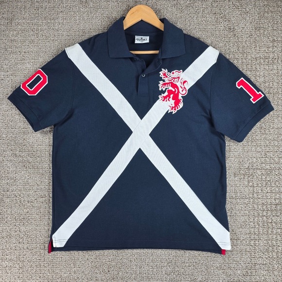 Rugby Nations Scotland Mens Navy Blue Polo Shirt Lion Crest Rugby Jersey Size L - Picture 2 of 9